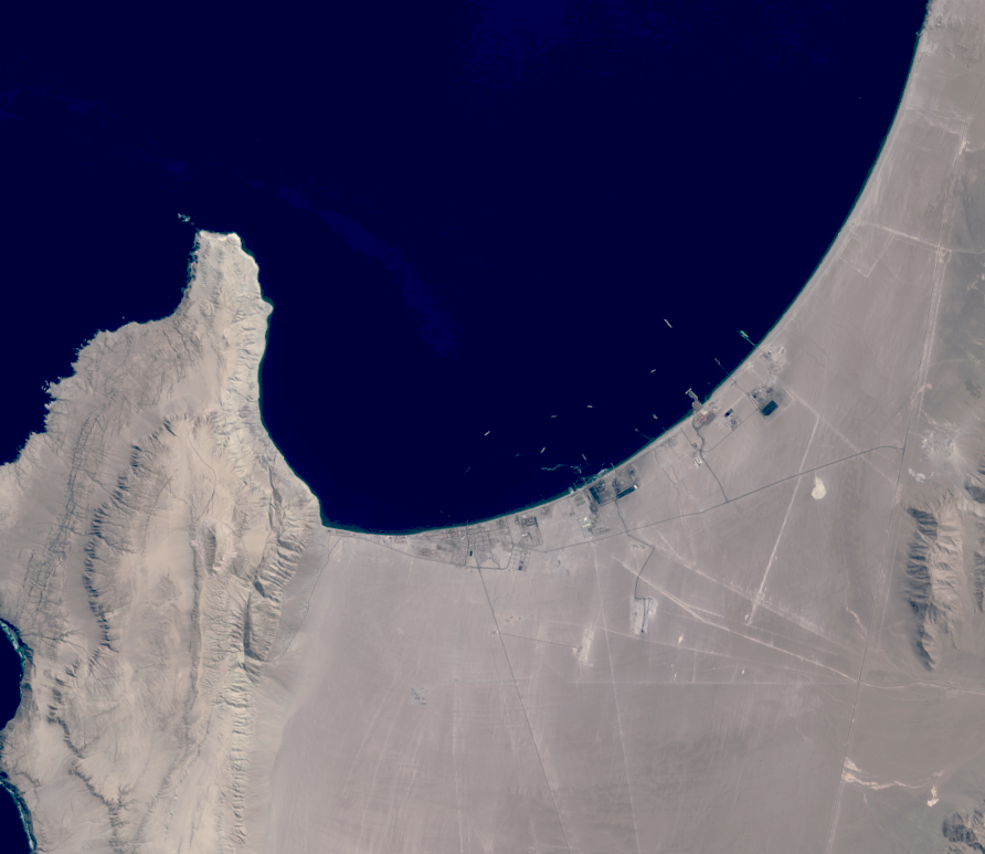 [Landsat 8 bands 2, 3, 4 RGB color composite,TOA Reflectance bands, HOT haze reduction, histogram stretch, gamma correction]