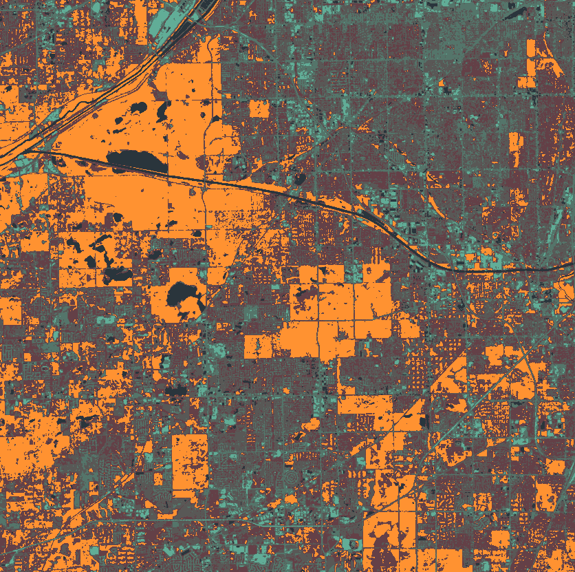 [234 false color composite classified with K-Cluster algorithm -  coverage = 27.290%]